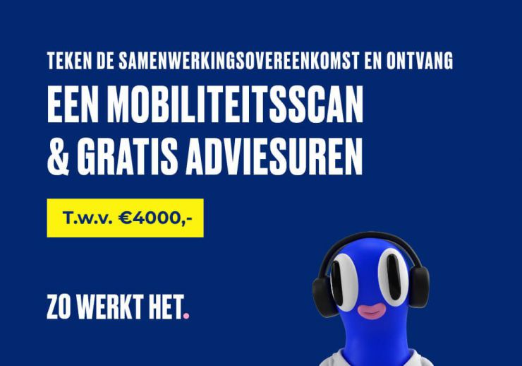 Afbeelding waarop staat: teken de samenwerkingsovereenkomst en ontvang een mobiliteitsscan en gratis adviesuren